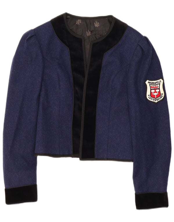 Giacca vintage da donna Trachten Crop Open Blazer UK 12 Medio Blu Navy
