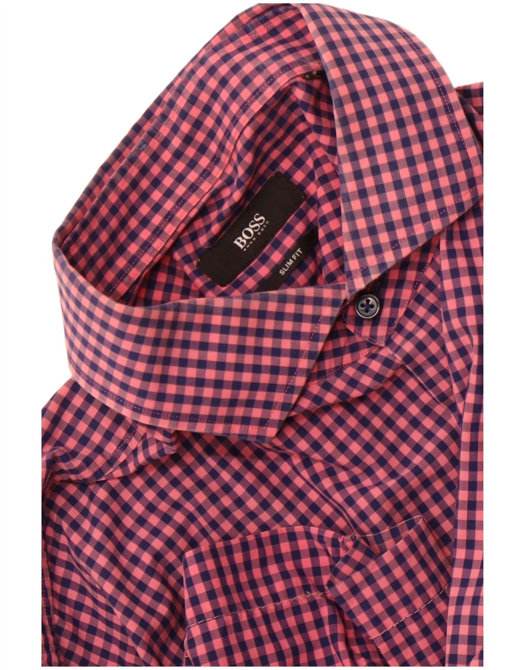 Hugo Boss Camicia da uomo a maniche corte slim fit grande a quadretti rosa