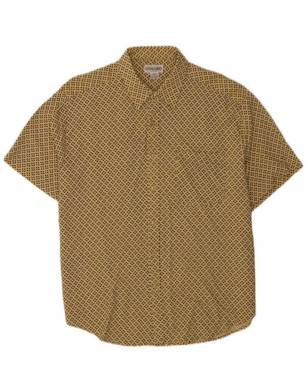 Vintage Mens Short Sleeve Shirt Size 43/44 Large Yellow Geometric