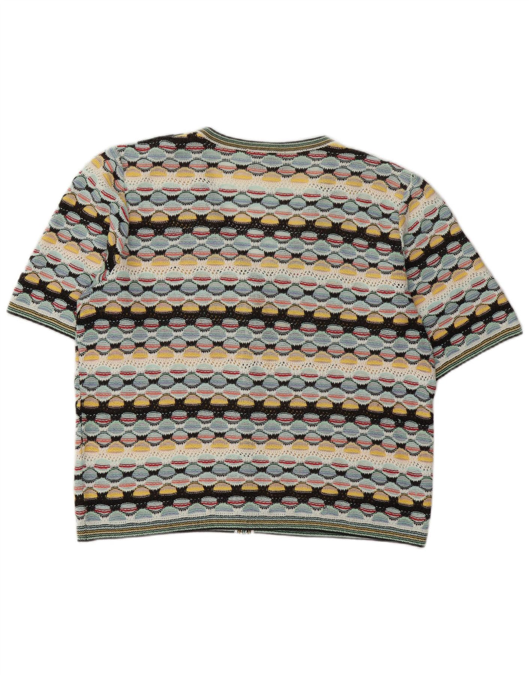 Maglione cardigan da donna vintage UK 14 Grande motivo geometrico multicolore