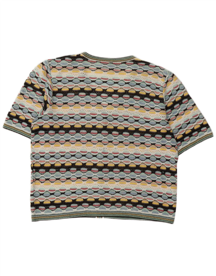 Maglione cardigan da donna vintage UK 14 Grande motivo geometrico multicolore