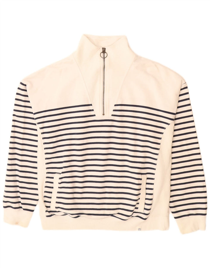 Felpa da donna Fat Face UK 14 Cotone a righe bianco sporco medio