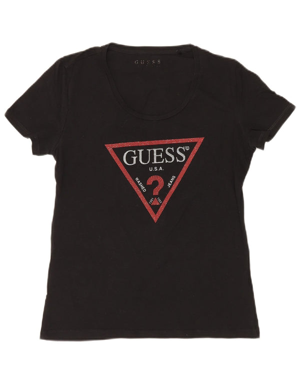 T-shirt grafica da donna GUESS Top UK 8 piccola in cotone nero