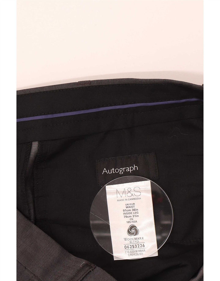 Pantaloni da abito dritti autografi da uomo Marks & Spencer W36 L31 lana grigia