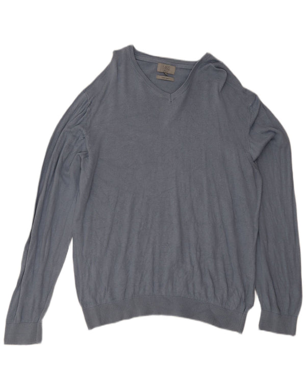 Maglione da uomo Marks & Spencer vestibilità regolare con scollo a V 2XL cotone blu