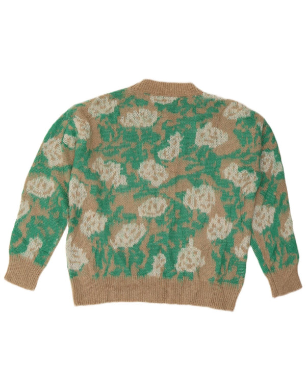 MOCHY Maglione girocollo da donna UK 16 Grande acrilico floreale grigio