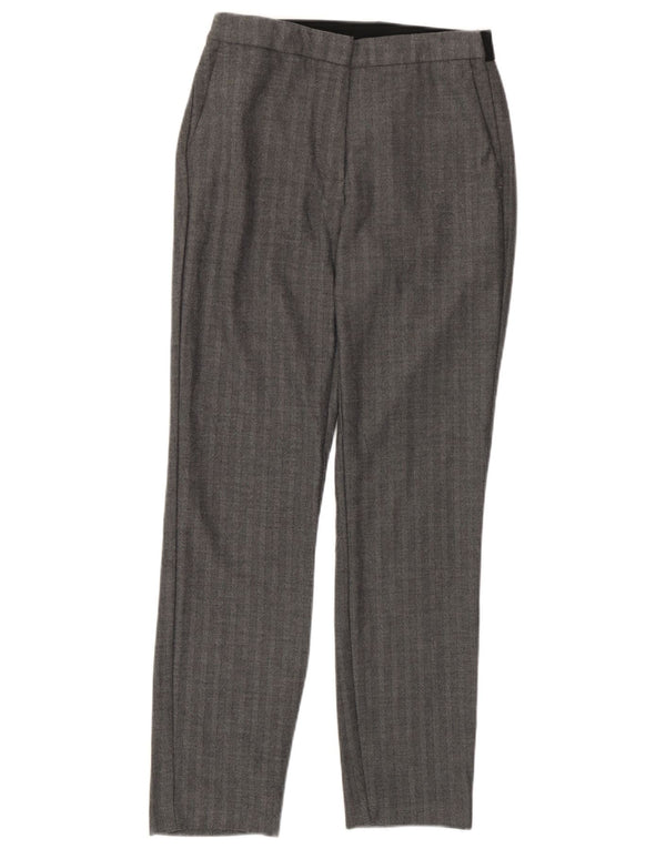 Pantaloni chino slim da donna Zara UK 10 piccoli W26 L26 grigio a spina di pesce