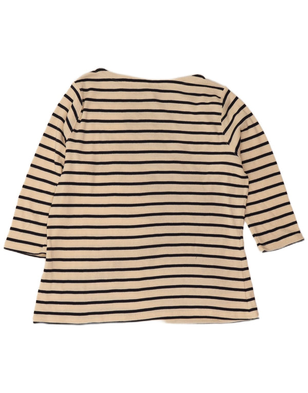 L.L.Bean Top da donna manica 3/4 UK 18 XL Cotone a righe bianco sporco nautico