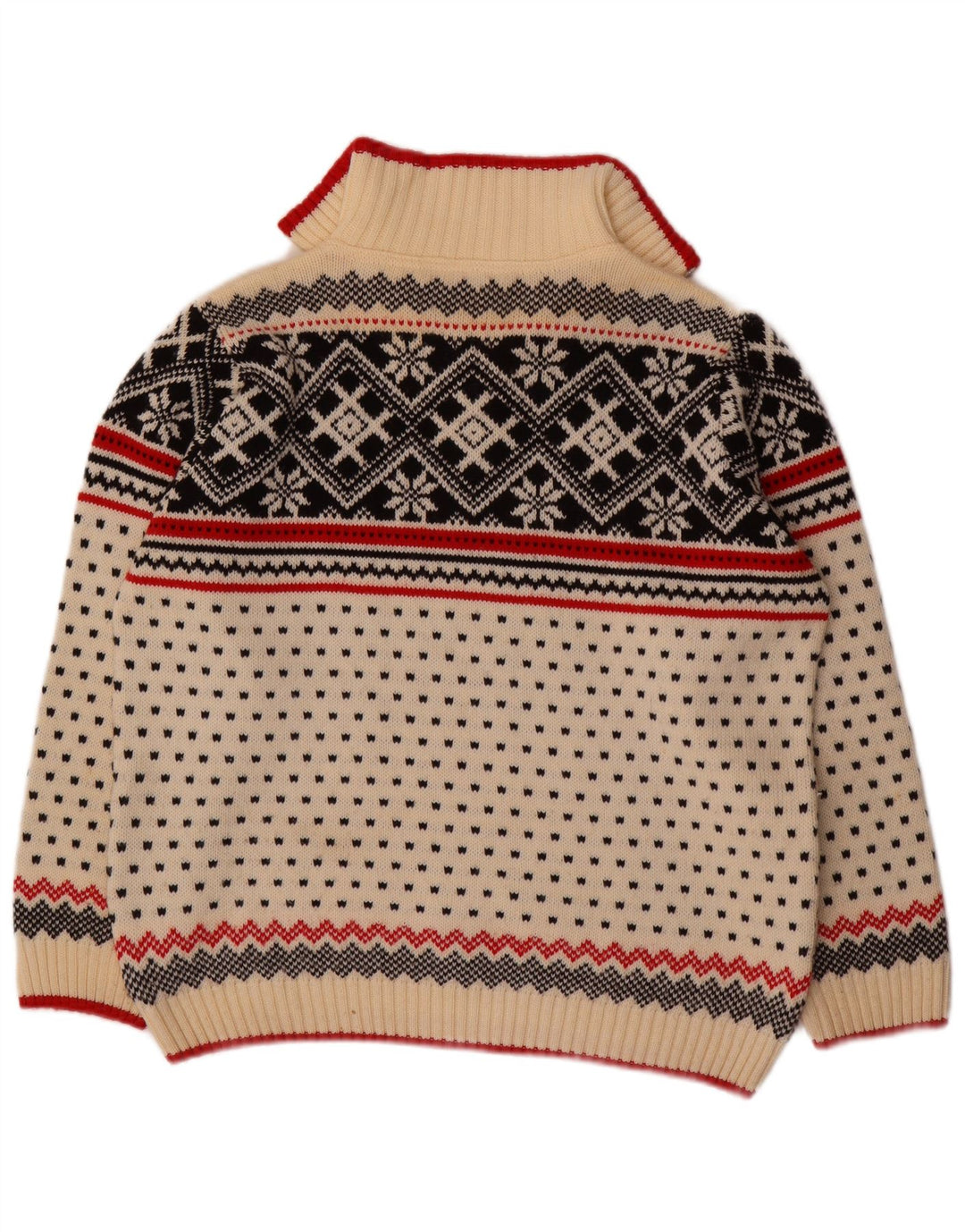 Maglione da donna VINTAGE con collo con zip UK 16 Large Off White Fair Isle