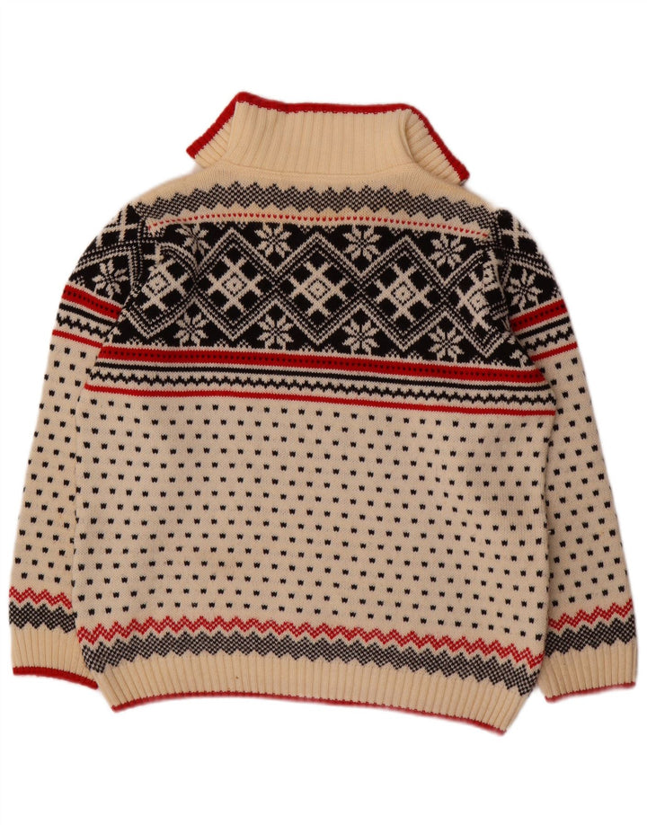 Maglione da donna VINTAGE con collo con zip UK 16 Large Off White Fair Isle