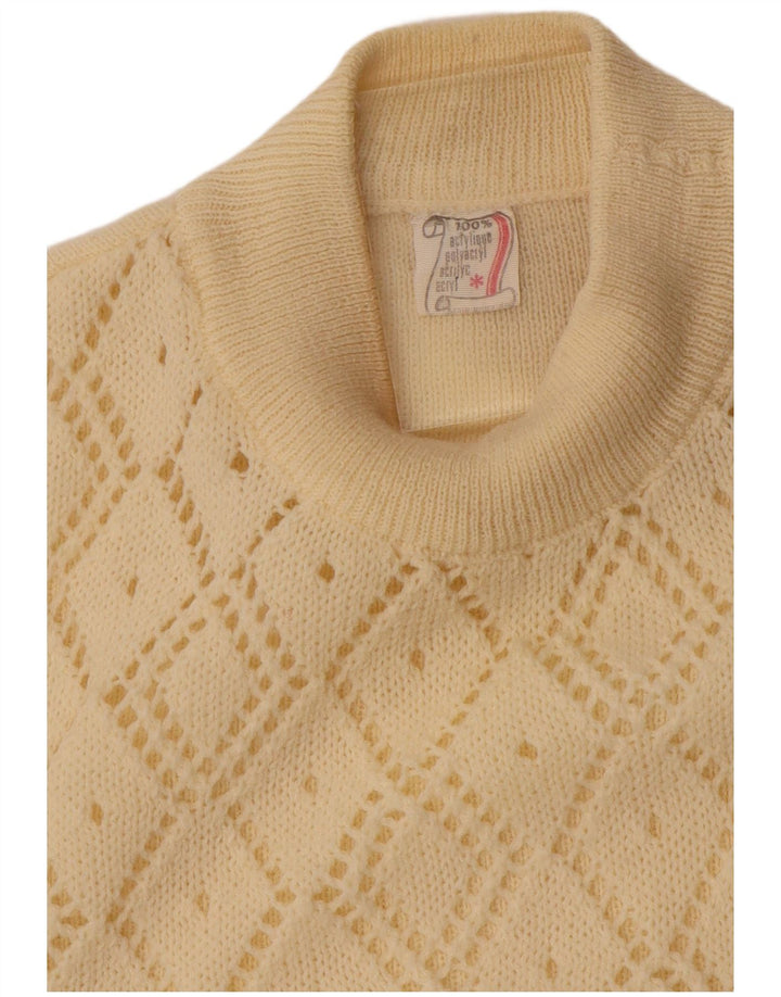 Maglione maglione collo alto da donna VINTAGE UK 10 piccolo bianco sporco