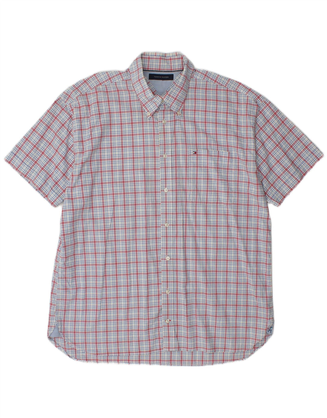 TOMMY HILFIGER Camicia a maniche corte da uomo XL in cotone a quadri blu