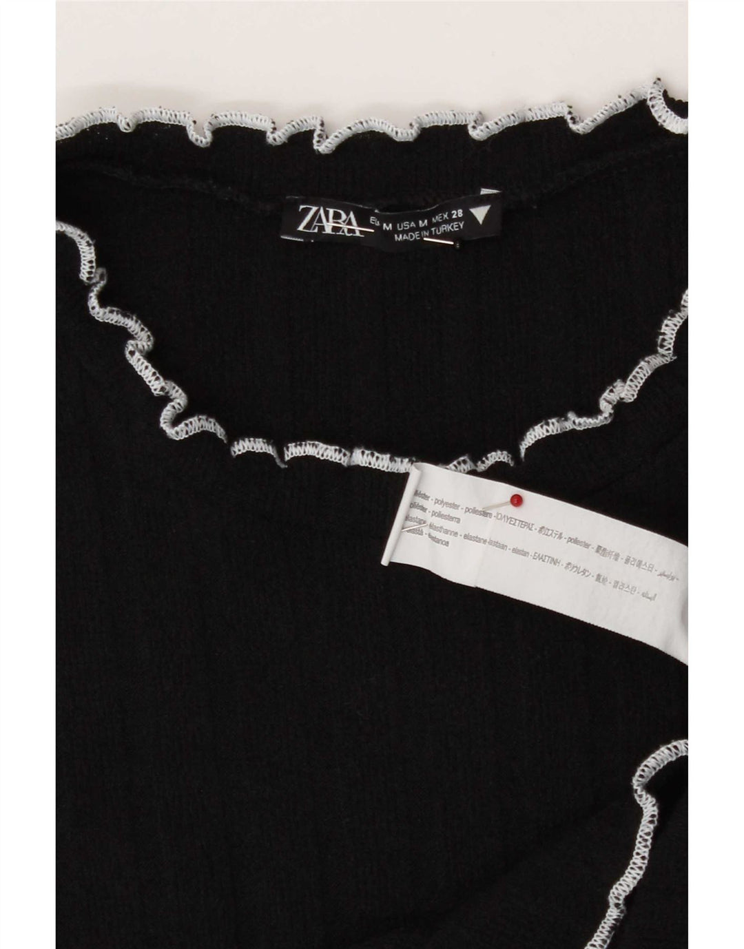 T-shirt corta da donna Zara UK 12 poliestere nero medio
