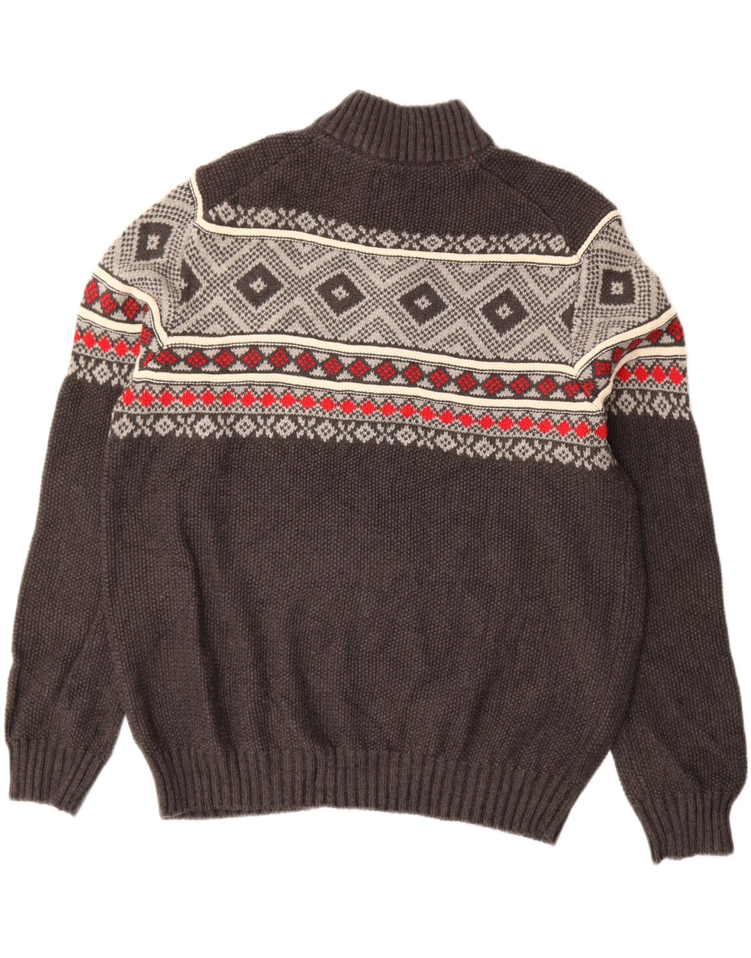 Maglione da uomo con zip e collo IZOD, grande, in cotone Fair Isle grigio