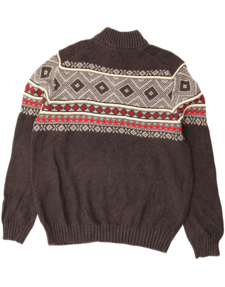 Maglione da uomo con zip e collo IZOD, grande, in cotone Fair Isle grigio