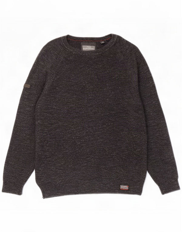 Superdry Mens Boat Neck Jumper Sweater Large Grey Flecked Cotton