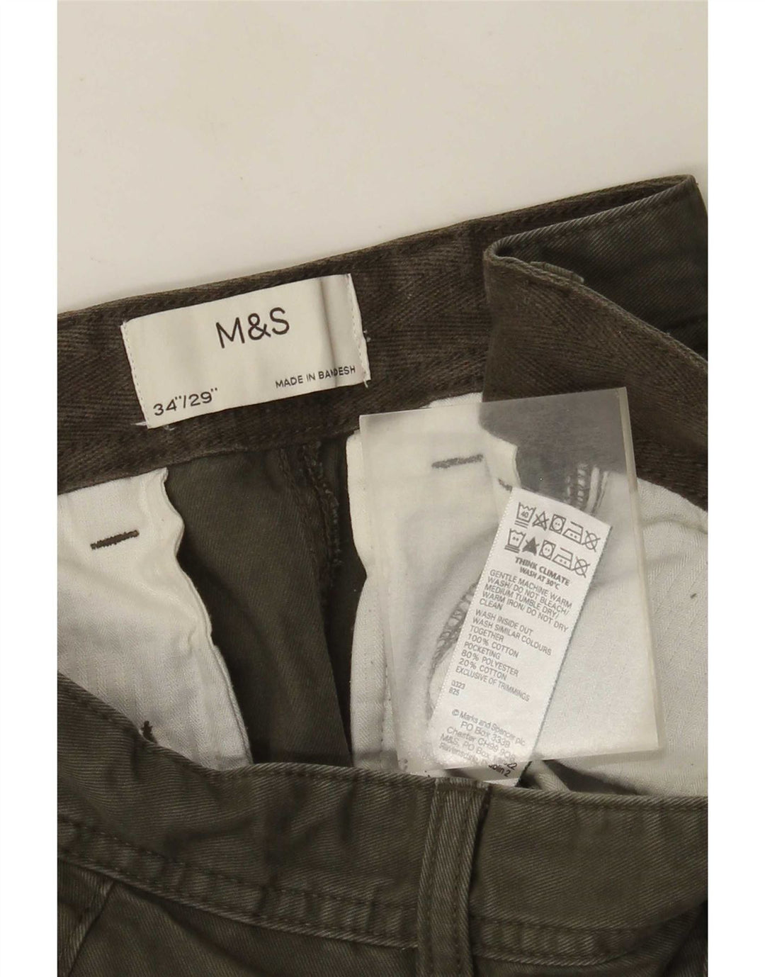 Pantaloni cargo affusolati da uomo Marks & Spencer W34 L29 cotone kaki