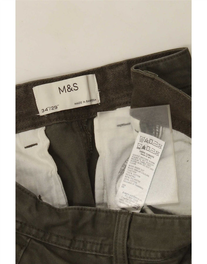 Pantaloni cargo affusolati da uomo Marks & Spencer W34 L29 cotone kaki