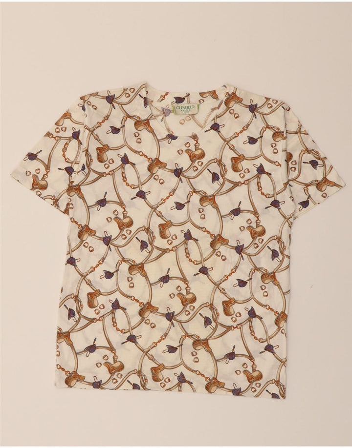 GLENFIELD Womens Riding Oversized Graphic T-Shirt Top UK 10 Small White Vintage Glenfield and Second-Hand Glenfield from Messina Hembry 