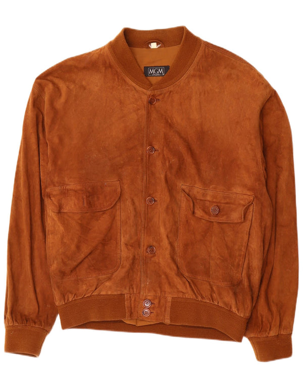 Giubbotto bomber in pelle scamosciata vintage da uomo EU 52 XL in pelle marrone