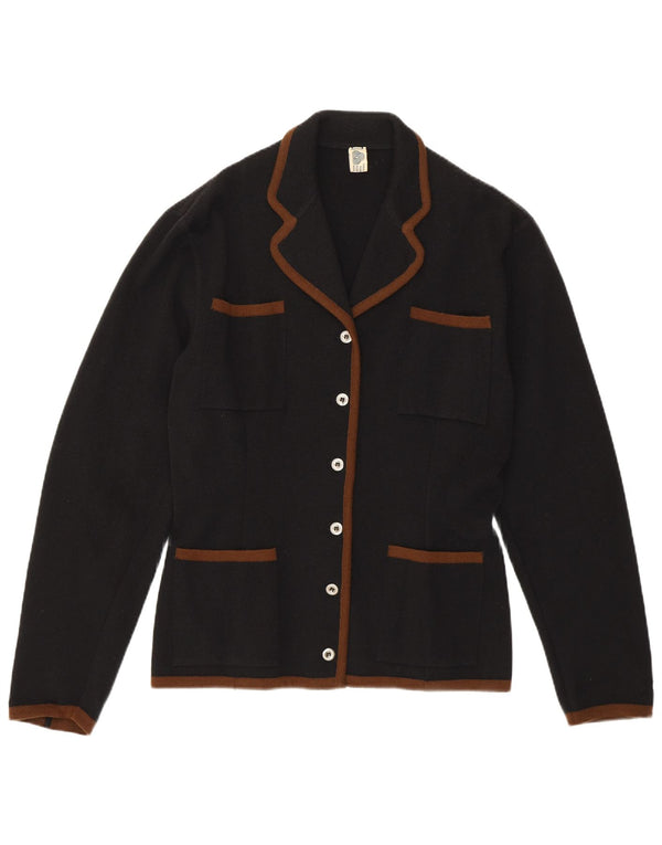 Maglione cardigan da donna vintage UK 16 grande lana vergine nera