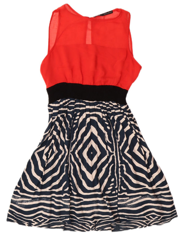 Abito a trapezio basic da donna Zara senza maniche UK 12 rosso medio geometrico moderno