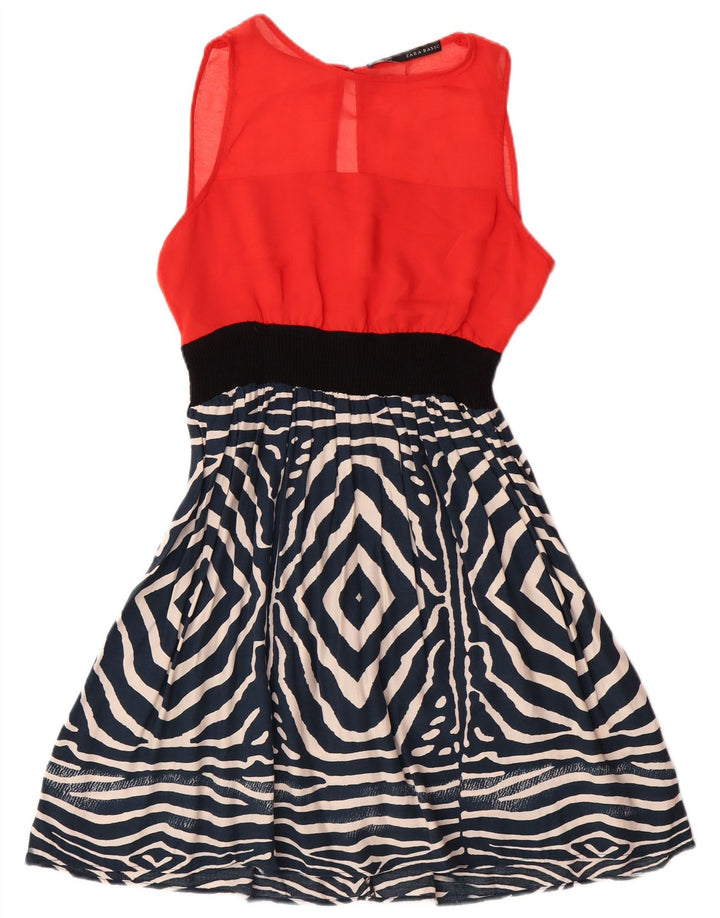 Abito a trapezio basic da donna Zara senza maniche UK 12 rosso medio geometrico moderno