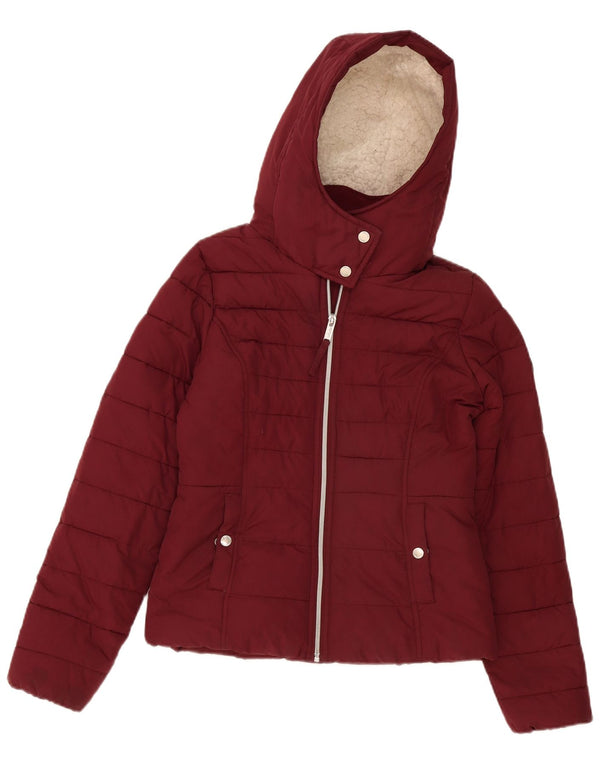 Giacca imbottita con cappuccio Hollister da donna UK 10 piccola bordeaux