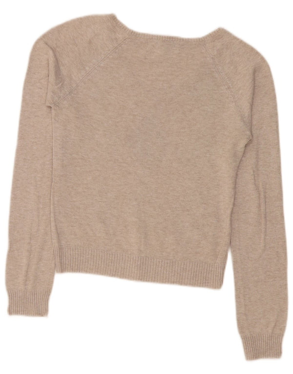 Maglione corto con scollo a V da donna Zara UK 10 piccolo beige a rombi/diamante