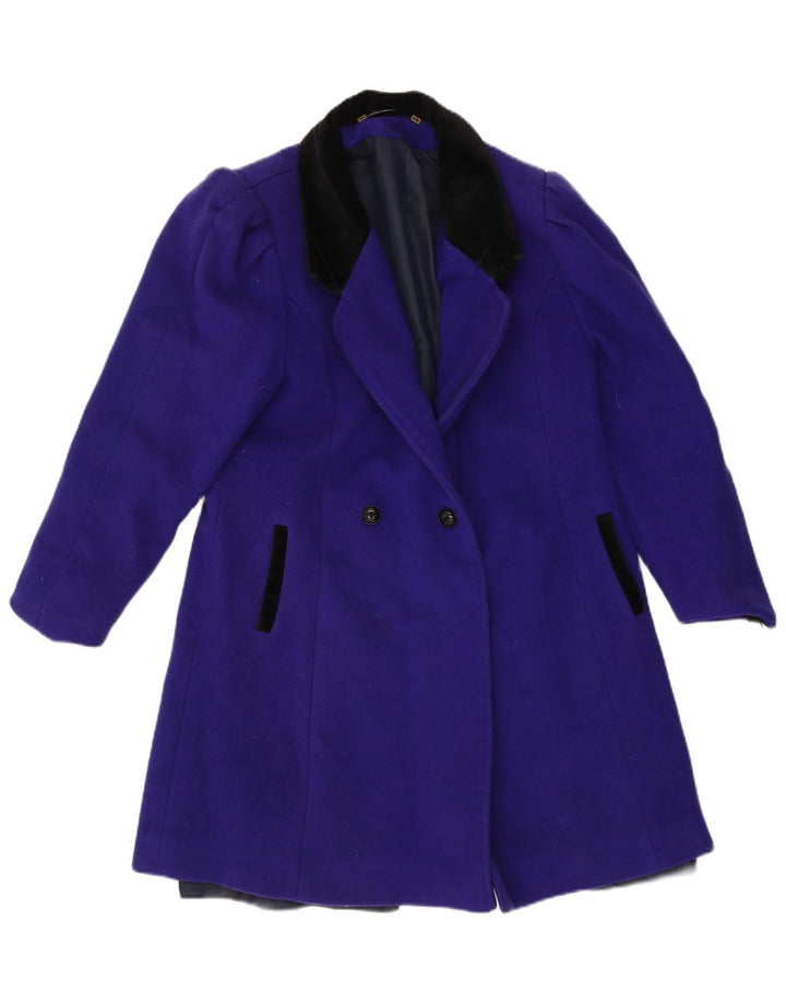 Cappotto doppiopetto vintage da donna UK 14 lana viola medio