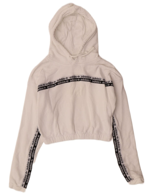 Felpa con cappuccio grafica corta da donna ADIDAS UK 8 piccola in cotone bianco