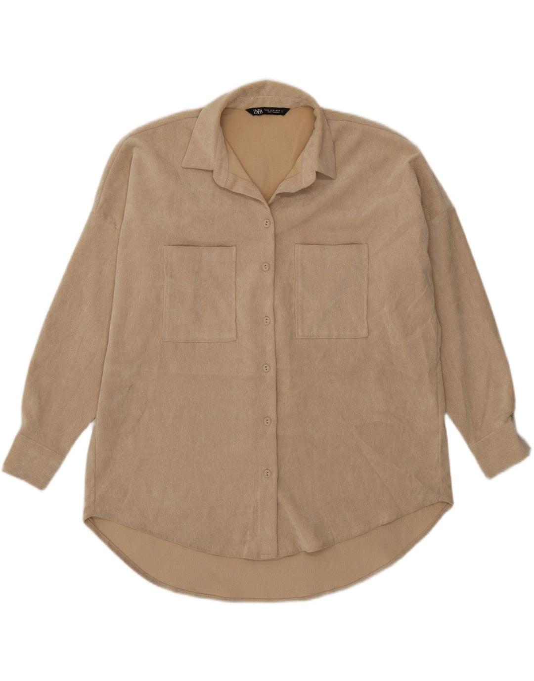 Camicia da donna oversize in velluto a coste Zara UK 6 XS Poliestere beige