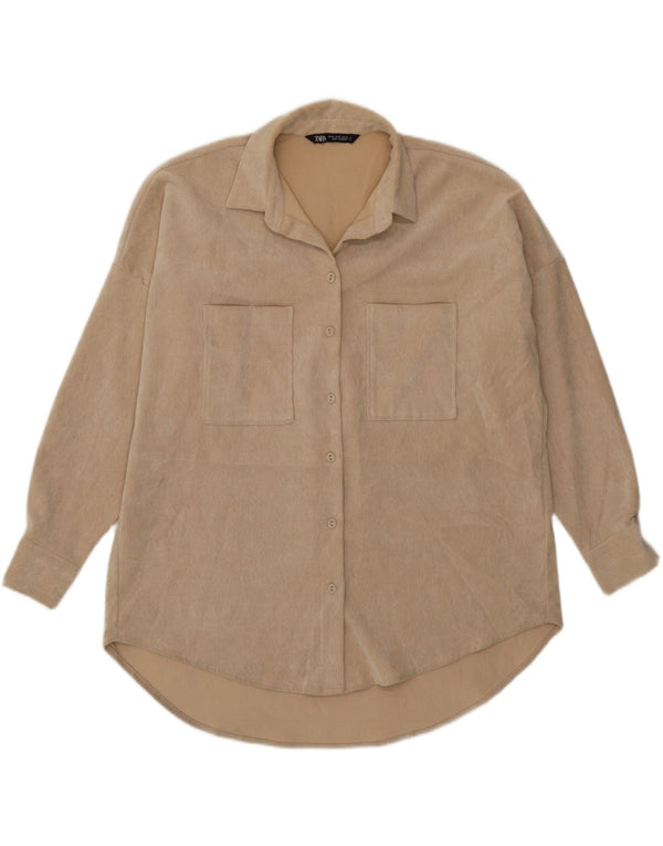 Camicia da donna oversize in velluto a coste Zara UK 6 XS Poliestere beige