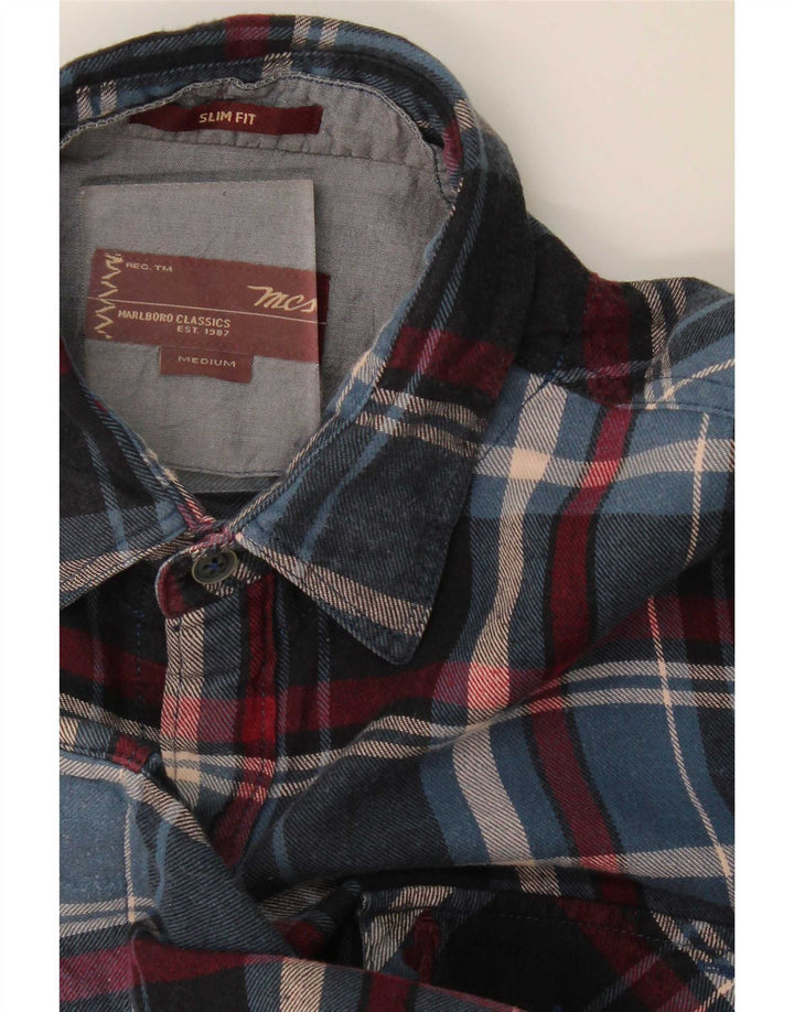 Camicia in flanella slim fit da uomo Marlboro Classics a quadri blu navy medio