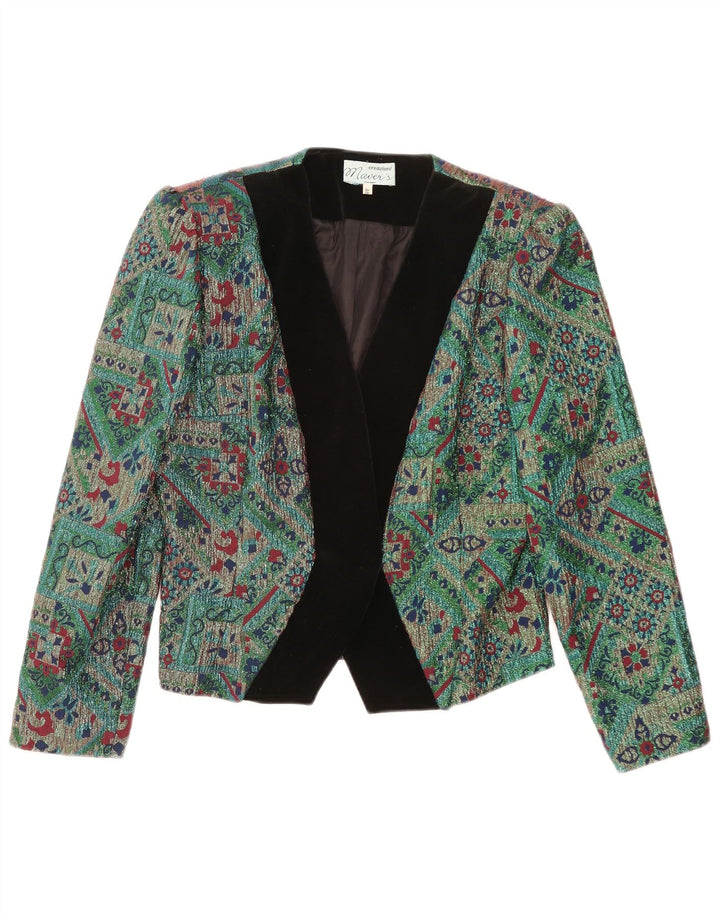 Giacca blazer corta da donna vintage IT 46 grande acetato geometrico verde