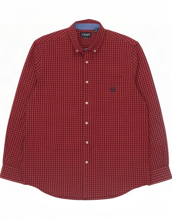 Chaps Camicia da uomo Easy Care, cotone a quadri rossi grandi