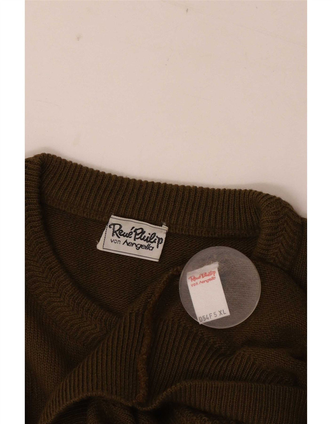 Maglione maglione girocollo da uomo vintage in lana kaki XL