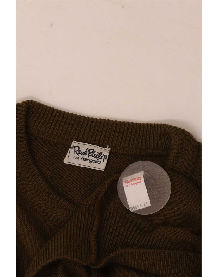 Maglione maglione girocollo da uomo vintage in lana kaki XL