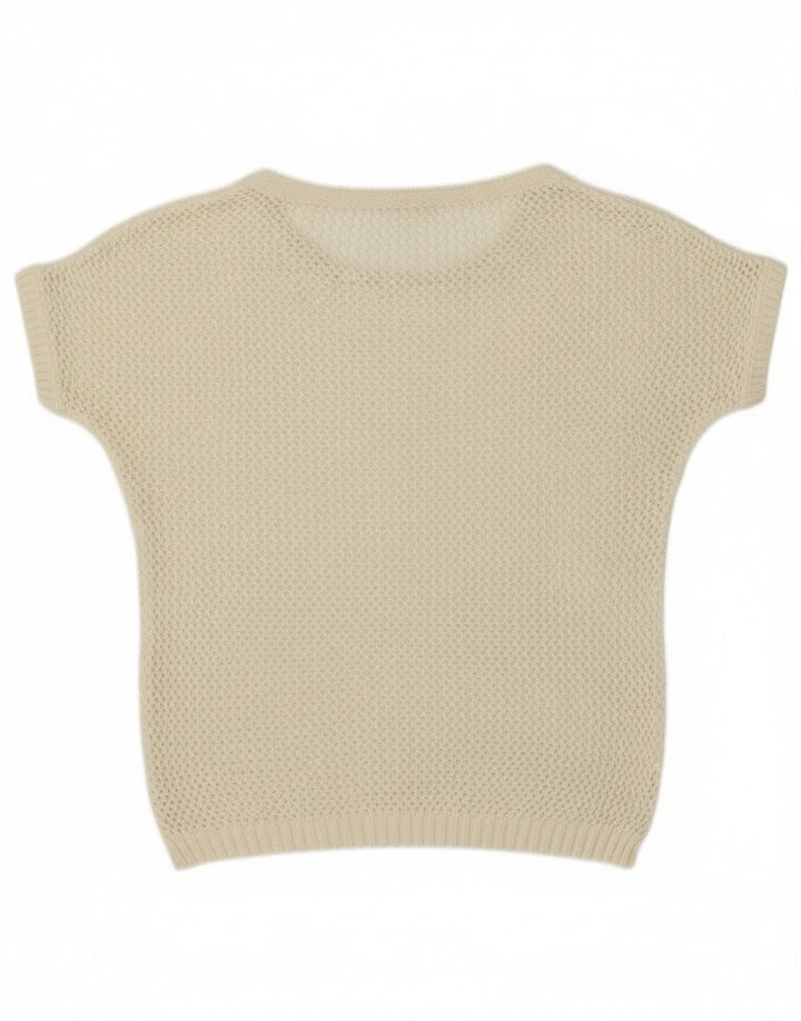 Maglione vintage da donna a maniche corte girocollo UK 12 medio bianco sporco