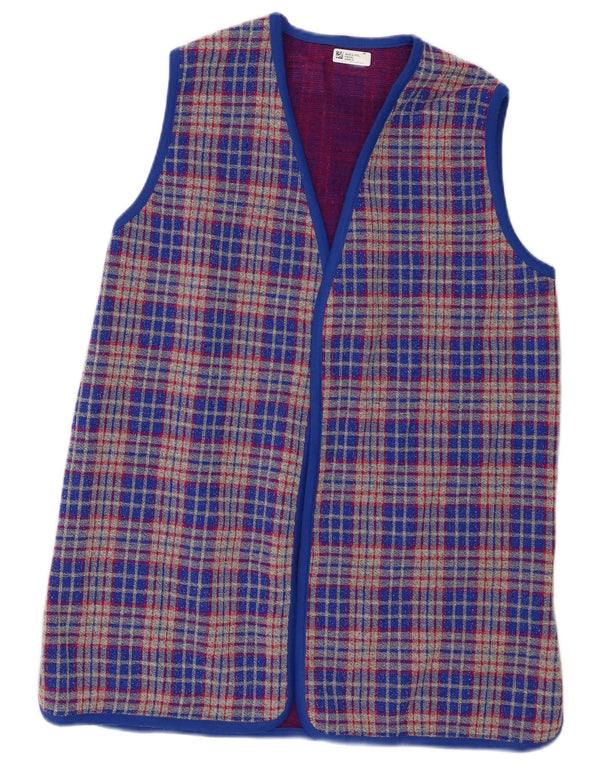 Maglione cardigan senza maniche da donna vintage UK 14 controllo blu medio