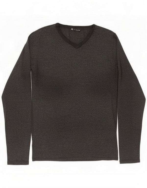 Maglione Zara da donna con scollo a V UK 14 Large Grigio Poliestere