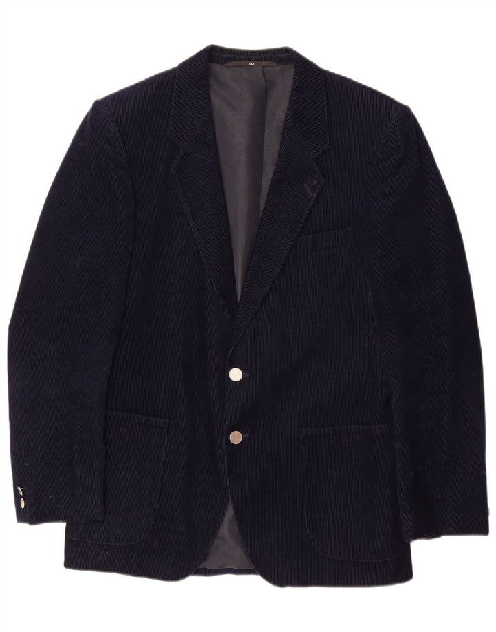 JINGLERS Mens 2 Button Corduroy Blazer Jacket IT 50 Large Navy Blue Cotton