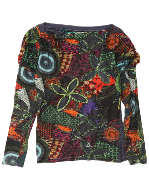 Desigual Donna Loose Fit Top Manica Lunga UK 6 XS Multicolore