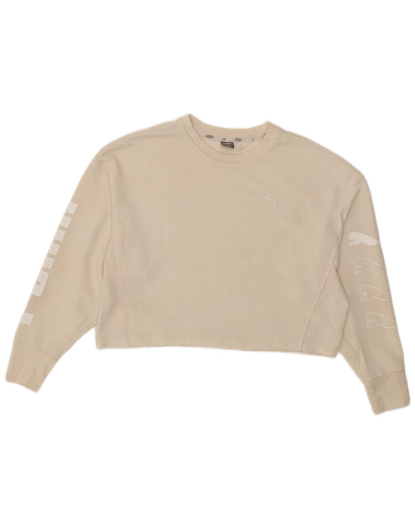 Puma Womens Oversized Crop Graphic Sweatshirt Jumper UK 16 Large Beige
