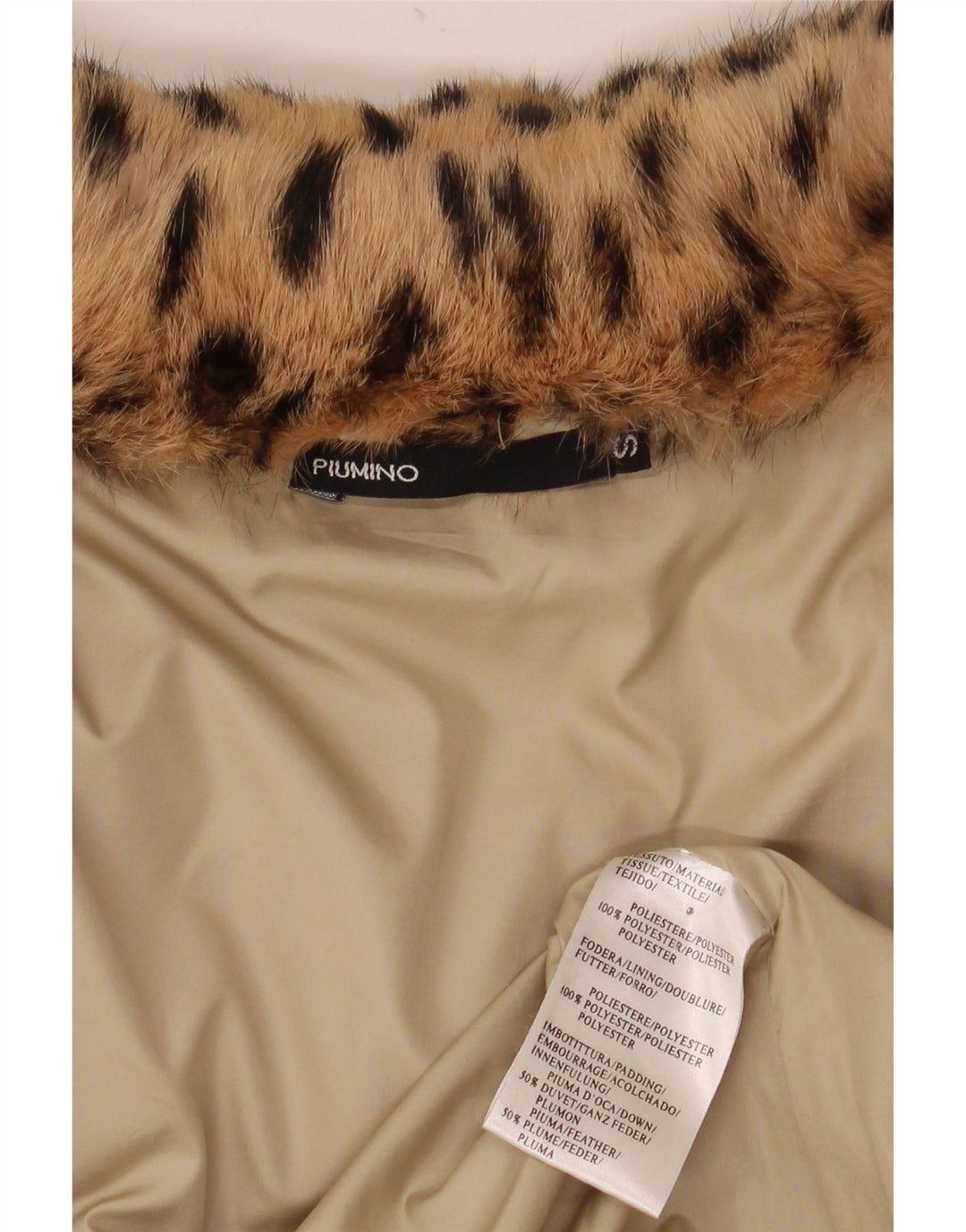 Giacca imbottita oversize da donna vintage UK 10 piccola stampa animalier beige