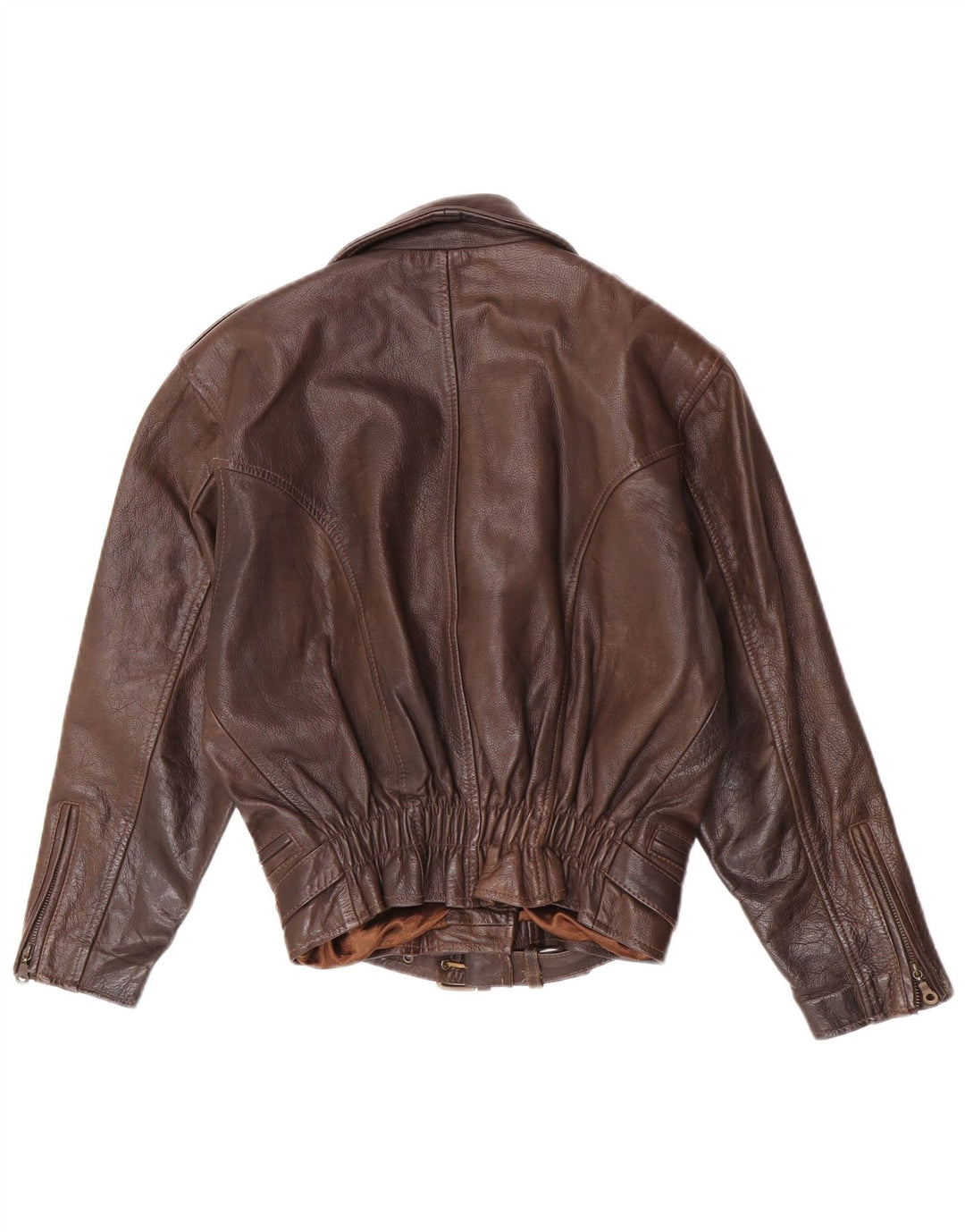 Giacca da motociclista in pelle oversize da donna vintage UK 6 XS in pelle marrone