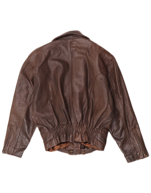 Giacca da motociclista in pelle oversize da donna vintage UK 6 XS in pelle marrone