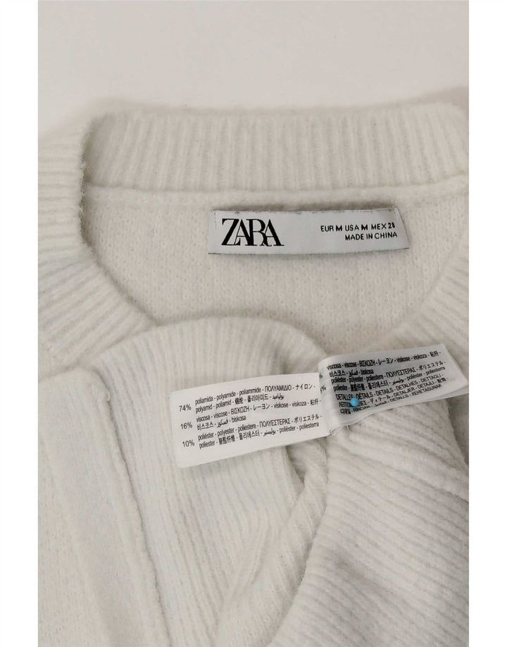 Maglione cardigan da donna Zara UK 12 medio bianco poliammide