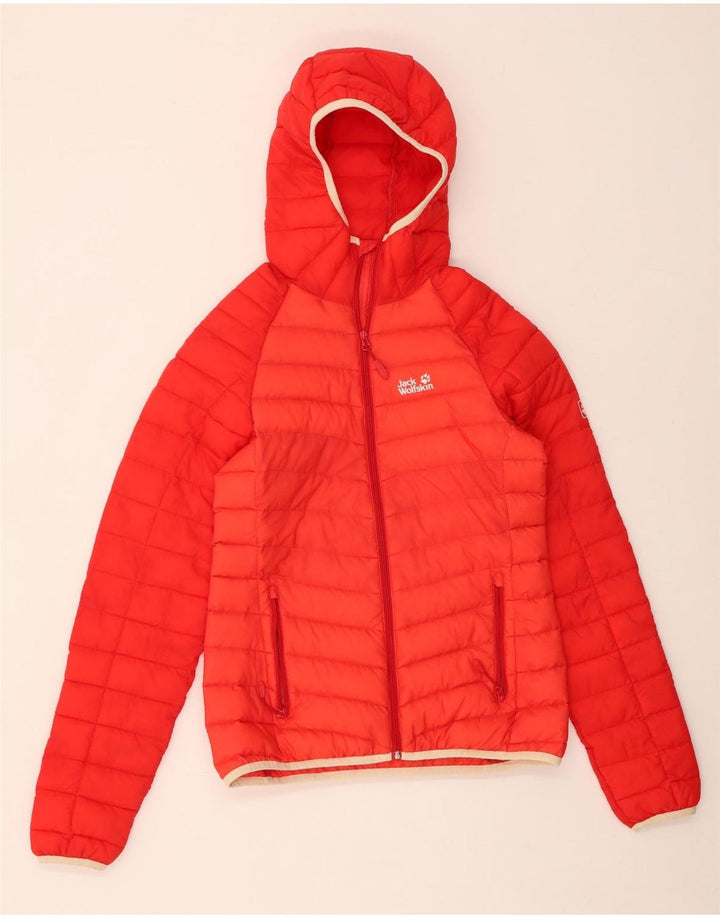 Giacca imbottita con cappuccio da donna Jack Wolfskin UK 6 XS rosso color block in poliammide