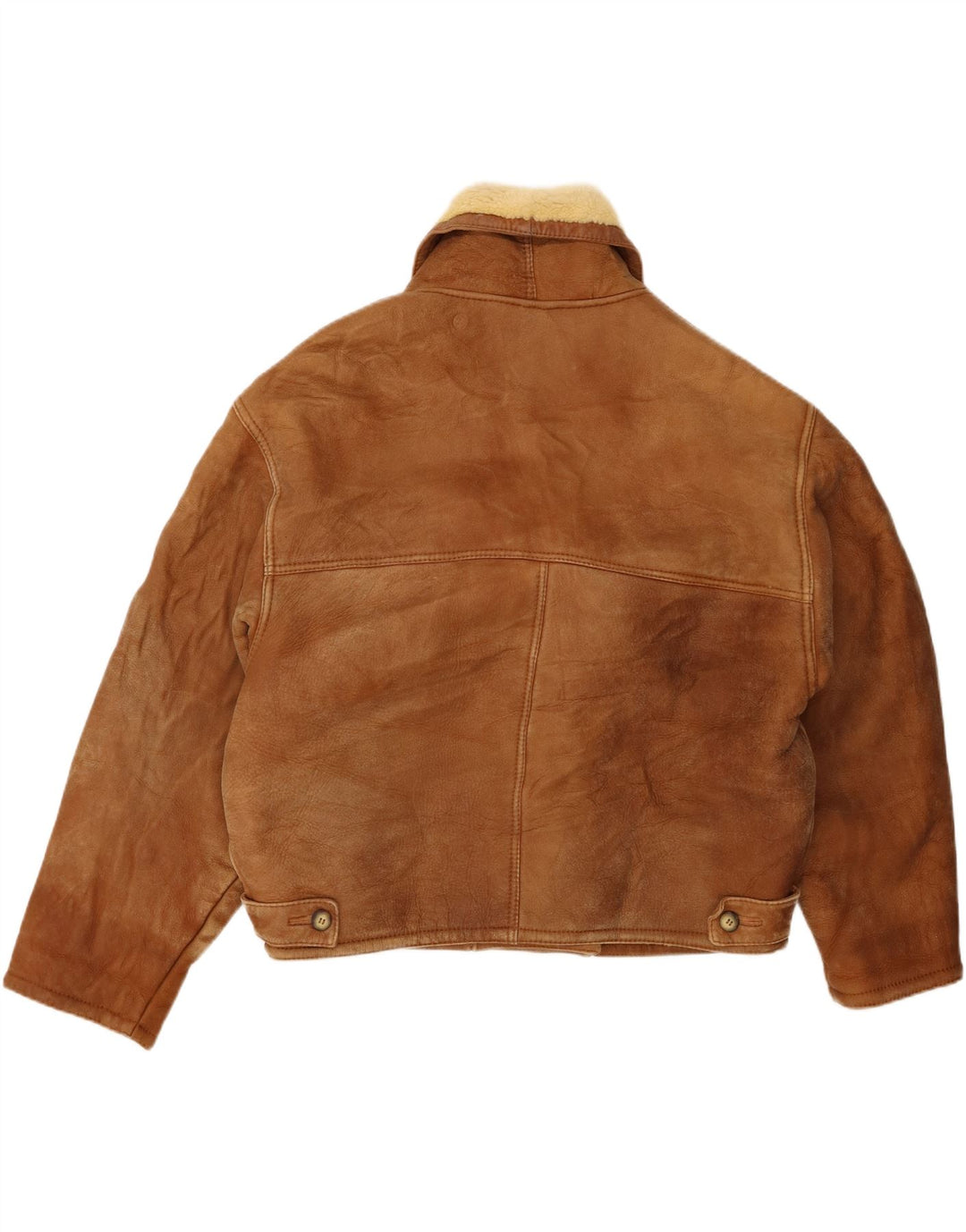 Giacca in shearling doppiopetto da uomo vintage UK 20 2XL Shearling marrone